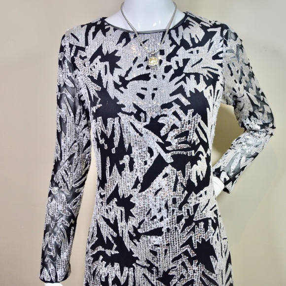 🆕🏷️  Aqua Black & Silver Sequin Long Sleeve Mini Dress – Bloomingdale’s - Picture 11 of 16